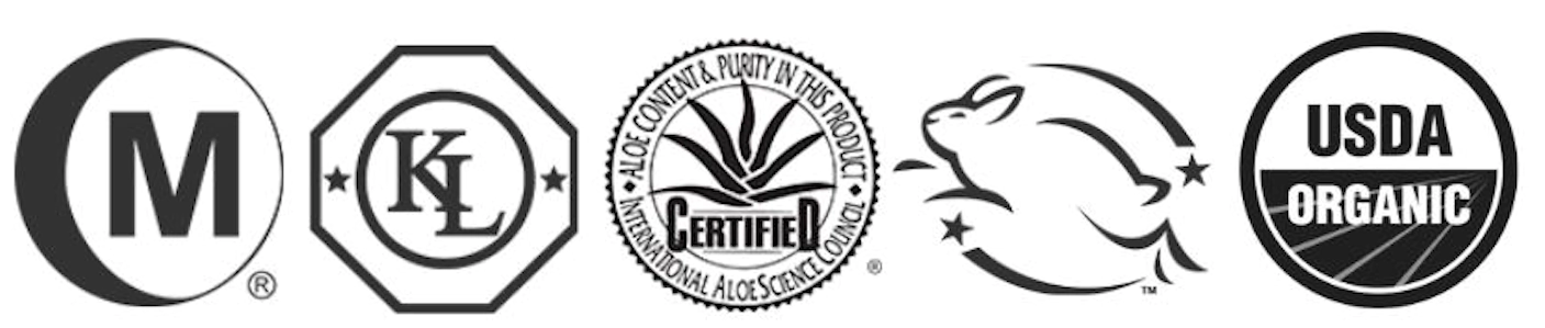Certificações: Kosher, Halal, International Aloe Science Council, Cruelty-Free, USDA Organic
